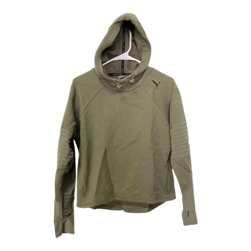 Puma Medium Olive Green Hoodie Moto Ribbed Thumbhole Gorpcore Streetwear